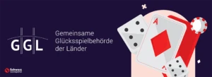 GGL Lizenz Logo neben zwei Spielkarten und zwei Würfel