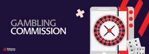 Gambling Commission Lizenz Logo neben zwei Smartphones und einem Roulettekessel